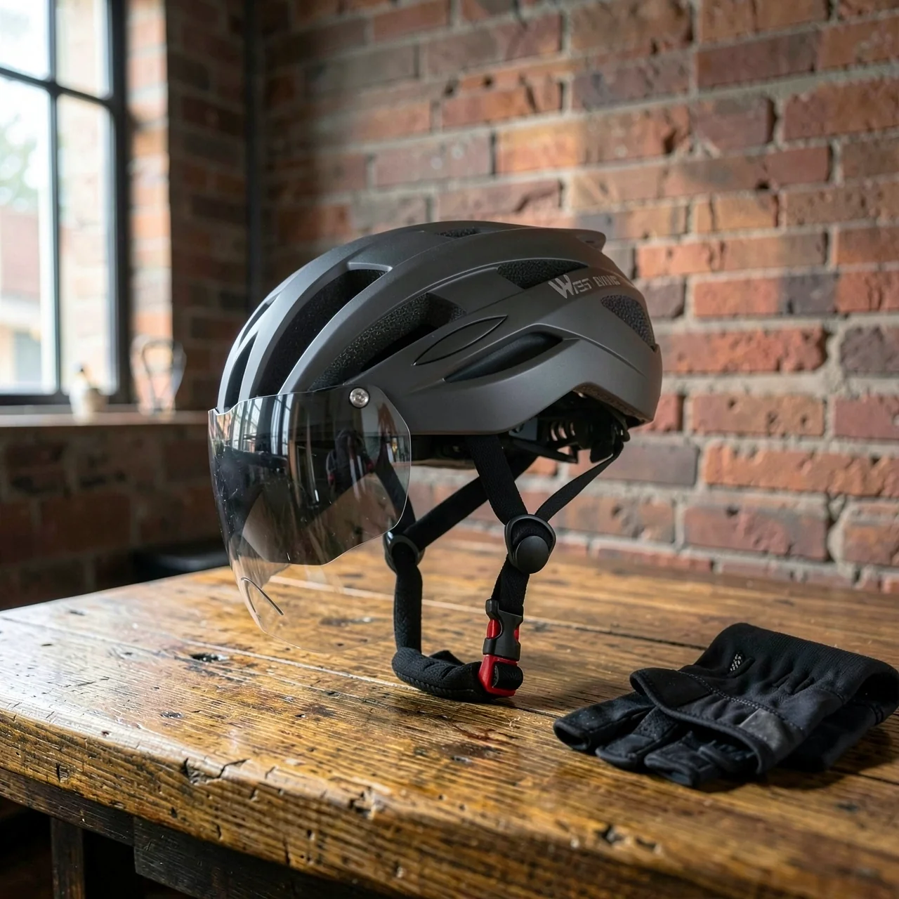 Велосипедный шлем West Biking титановый, серые линзы
