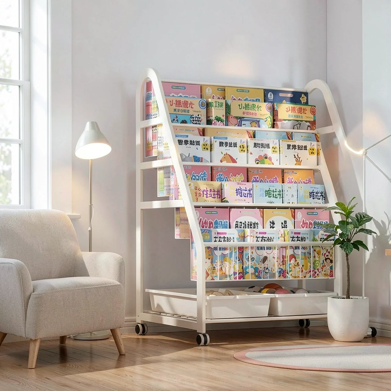 Стеллаж детский 60см с белыми ящиками