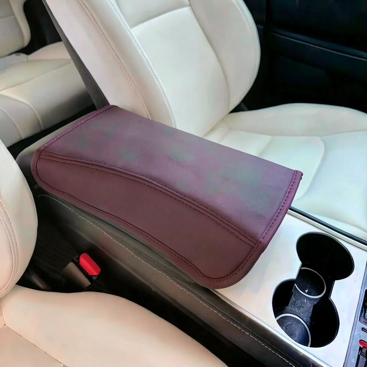 Чехол подлокотника Coolqi Tesla Refresh бордовый с тиснением