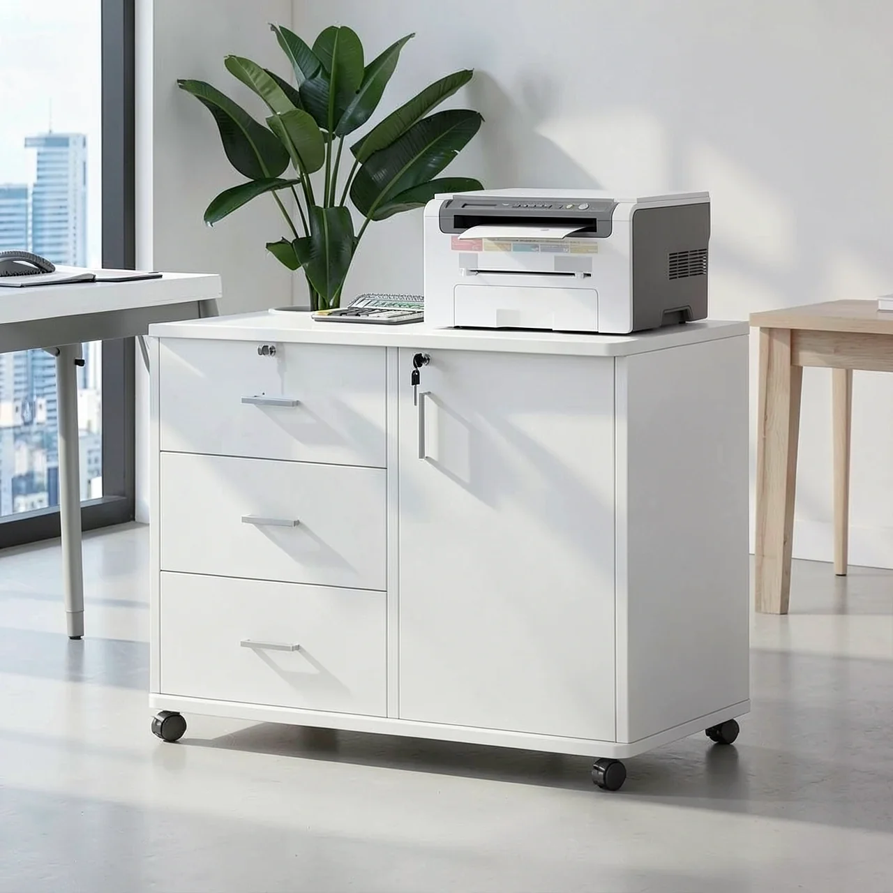 Тумба Yijiada BG003816 теплый белый 3 ящика 1 дверь