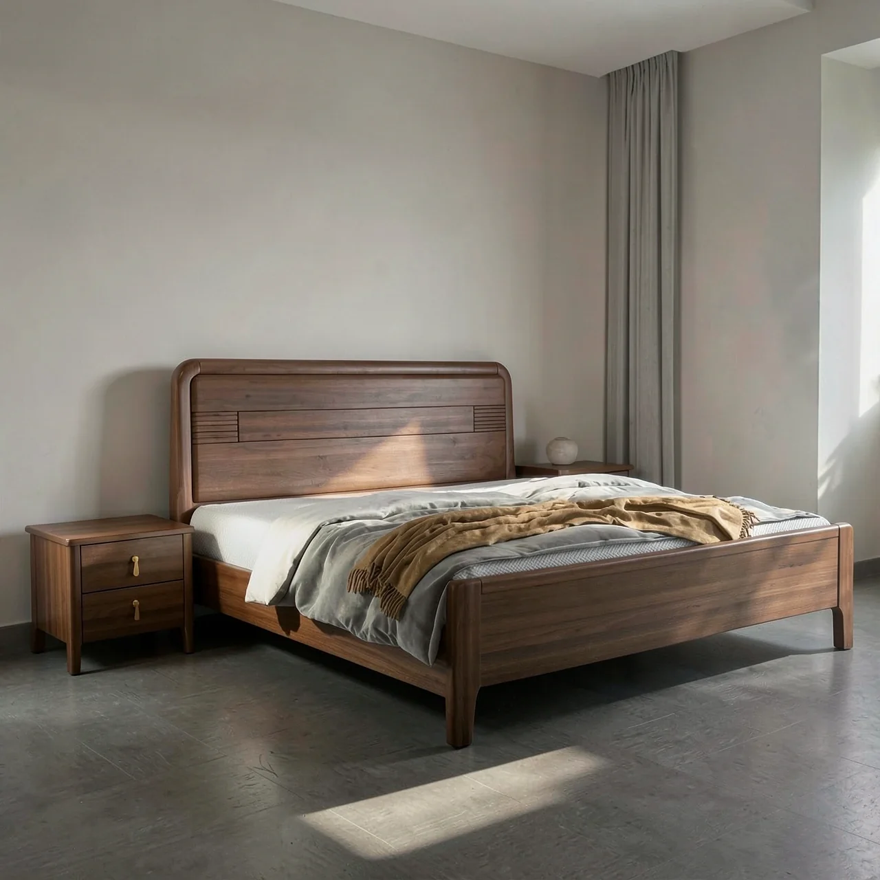 Кровать с бархатным матрасом и тумбой 150x200