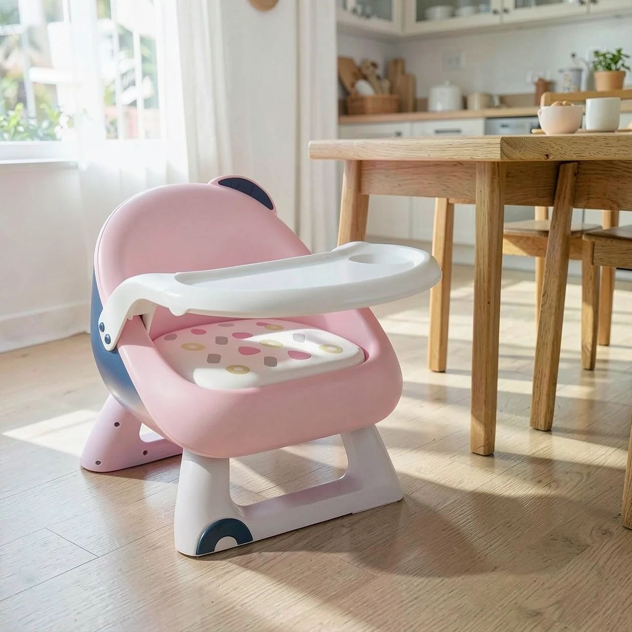 Стульчик Mobico MBK 1021 розовый из PU-кожи с подносом