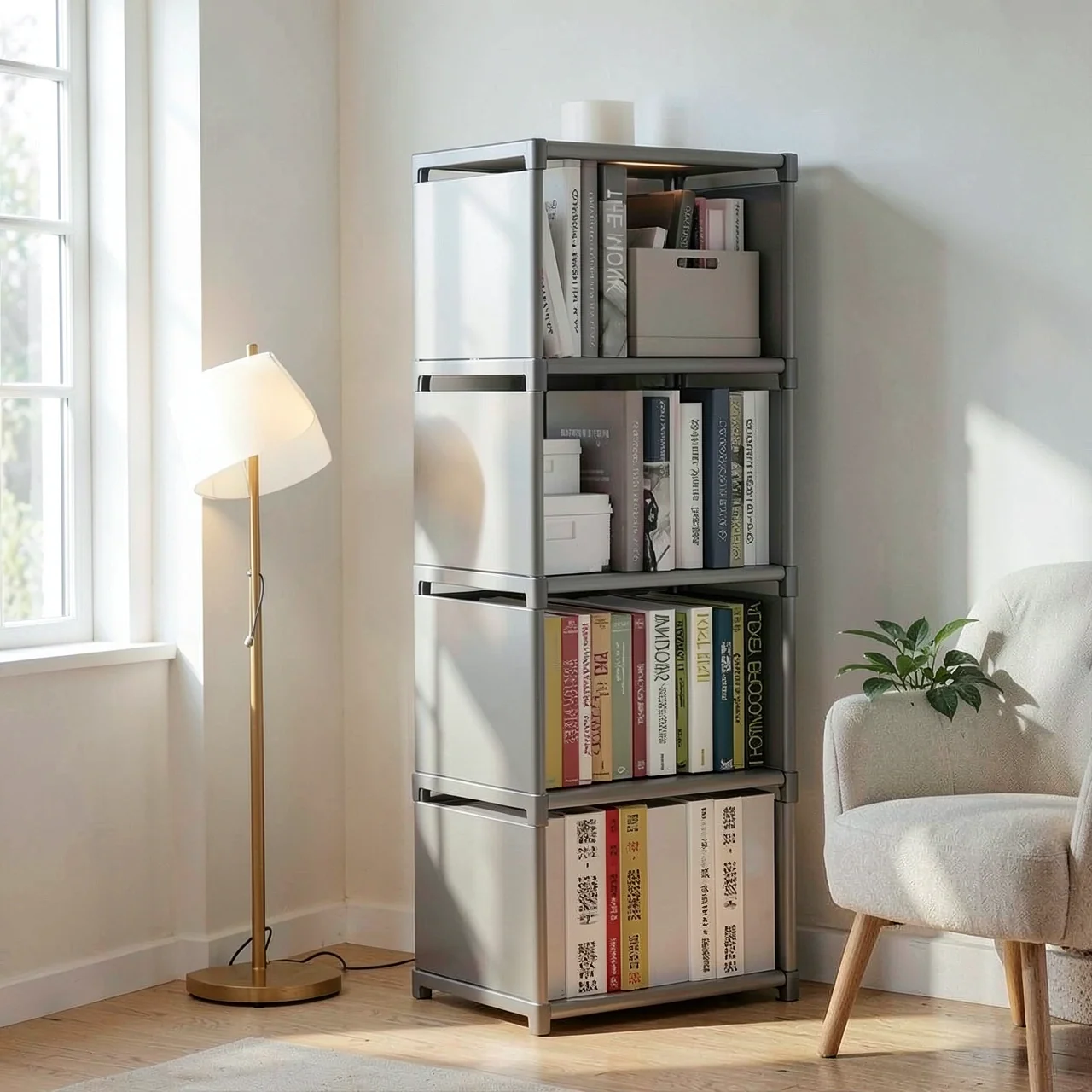 Стеллаж Simple Bookshelf 4 ячейки серебристо-серый