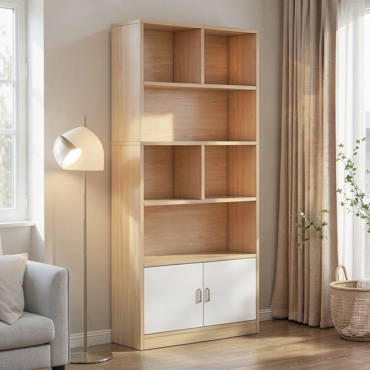 Стеллаж Huizhen SJ-07 с дверцами 60x24x180 скандинавский клен