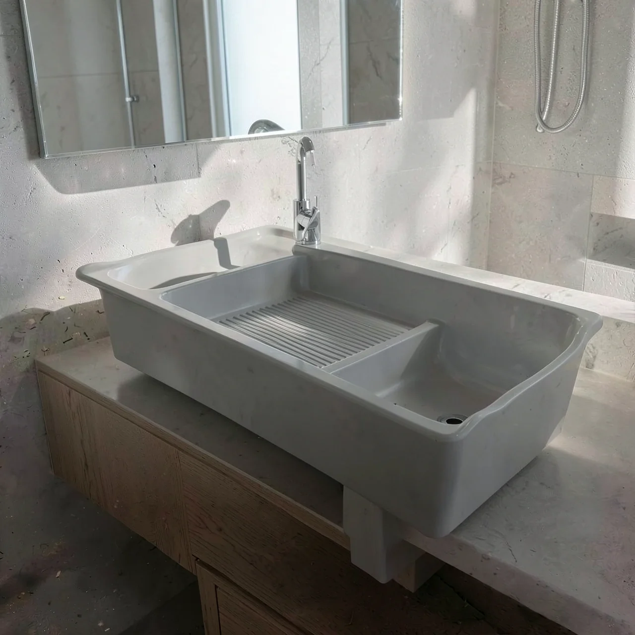 Раковина кварцевая серая 90x58 плоский край с бортиком