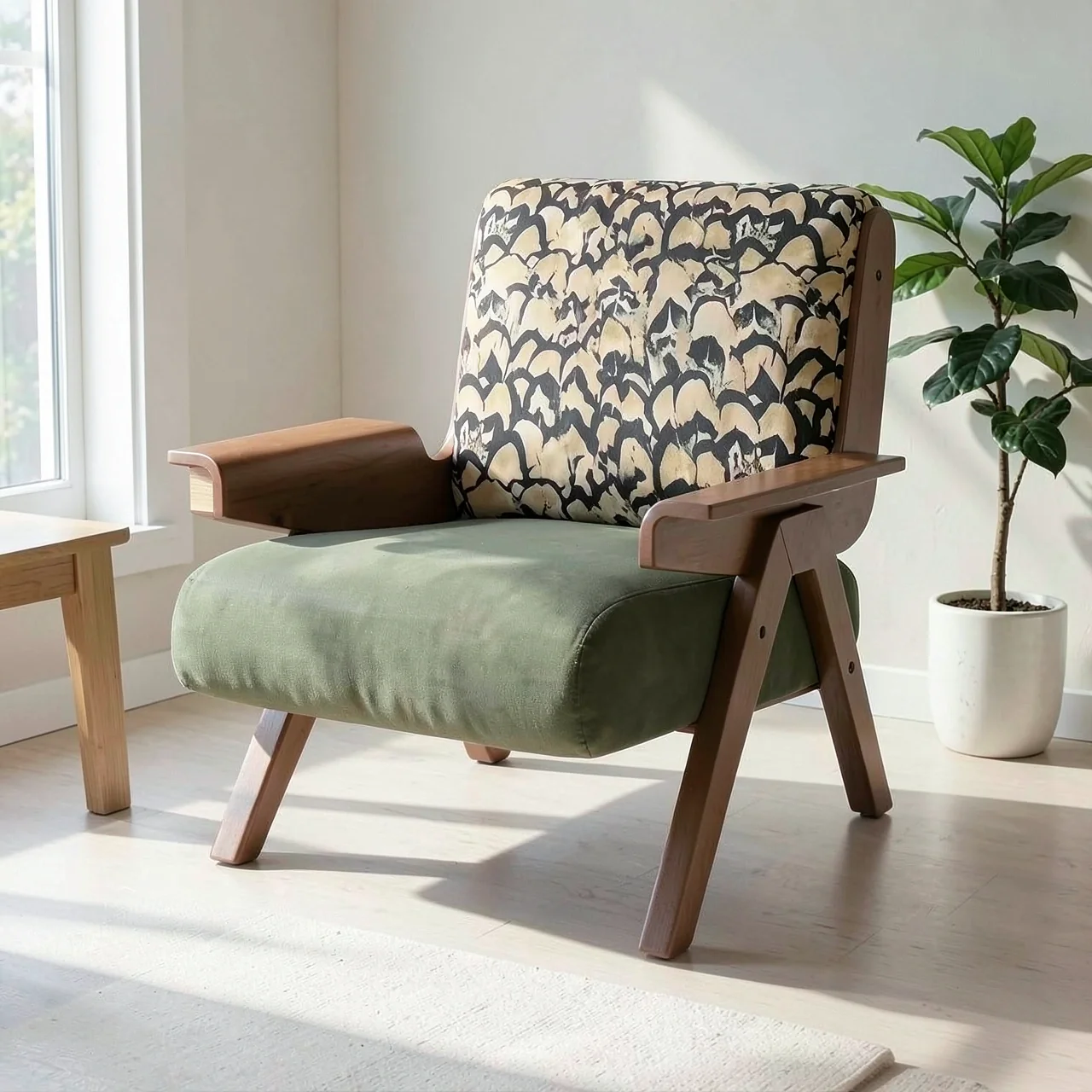 Кресло Muyifang Zebra принт перья ореховая