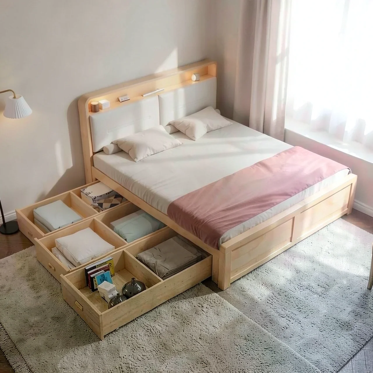 Кровать двуспальная 180x200 с матрасом 10 см и тумбами