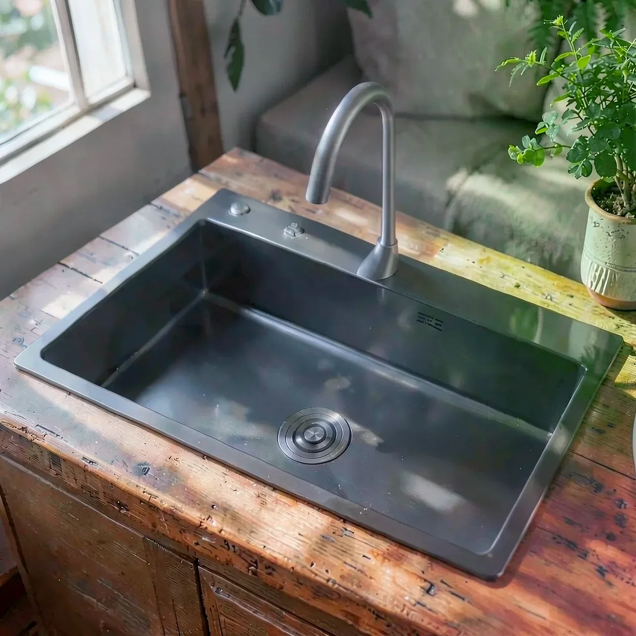 Кухонная мойка 60x45 со смесителем и дозатором