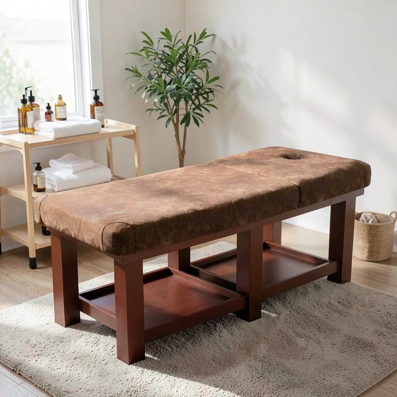 Массажная кушетка коричневый бархат 185x70