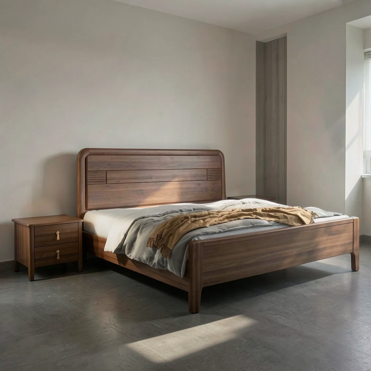 Кровать с кокосовым матрасом и двумя тумбами 150x200
