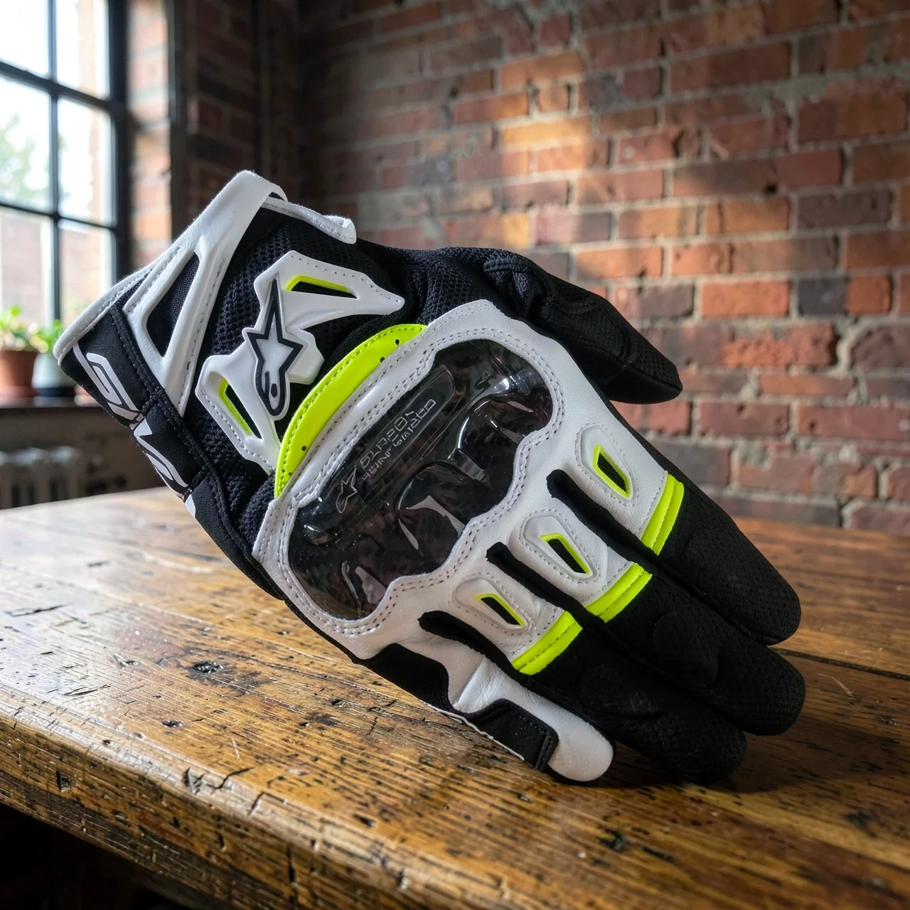 Мотоперчатки Alpinestars SMX-2 Air Carbon V2 черно-белые флуоресцентные L