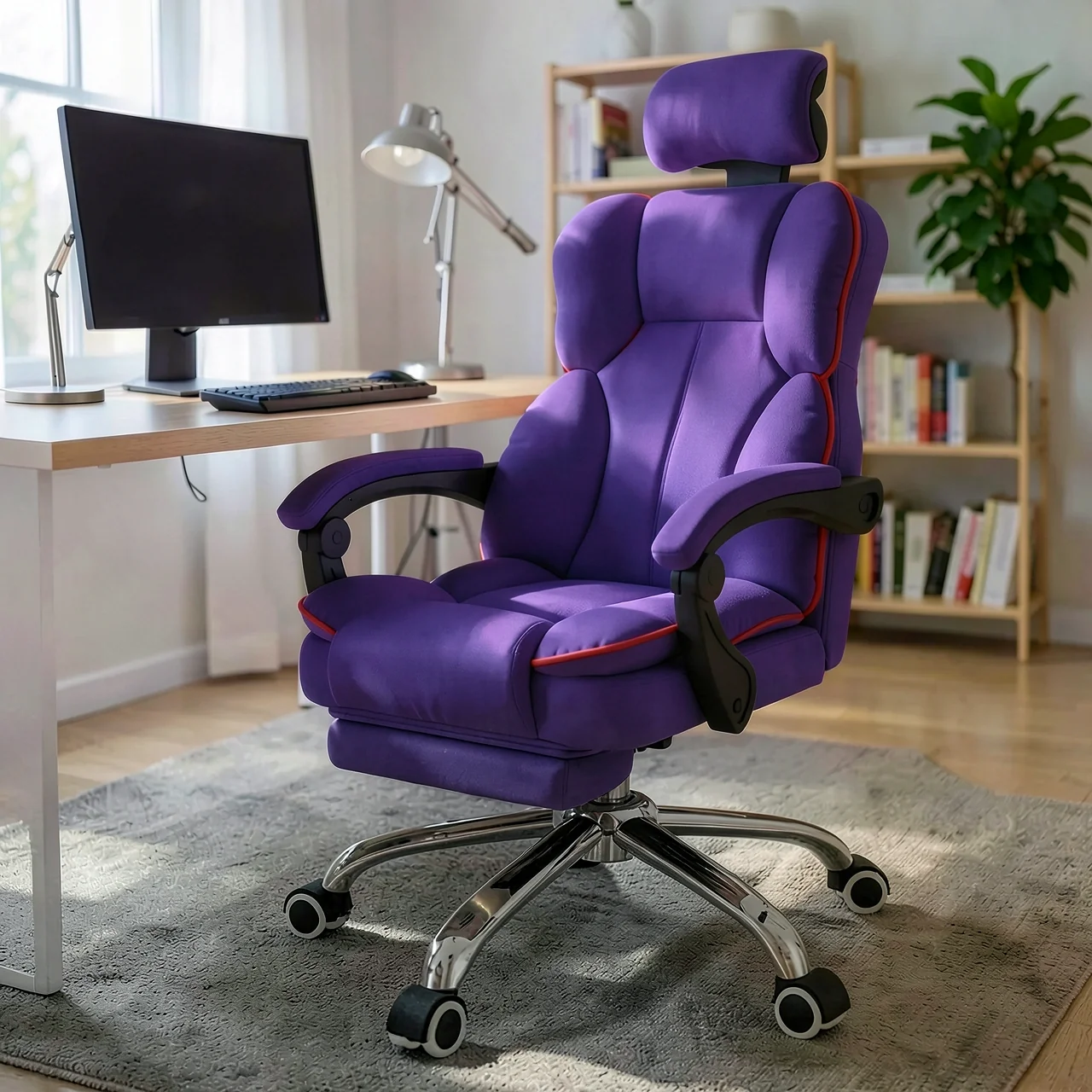 Игровое кресло CE-Chair фиолетовое с красными вставками