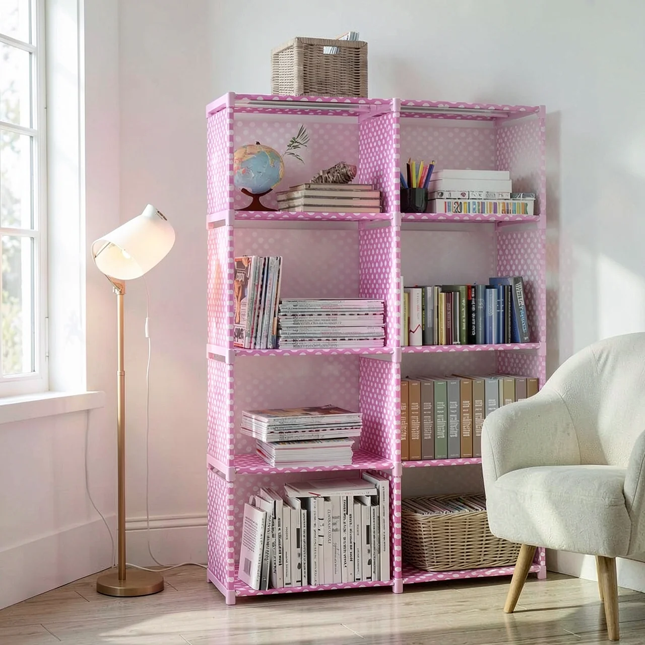 Стеллаж Simple Bookshelf 8 ячеек розовый
