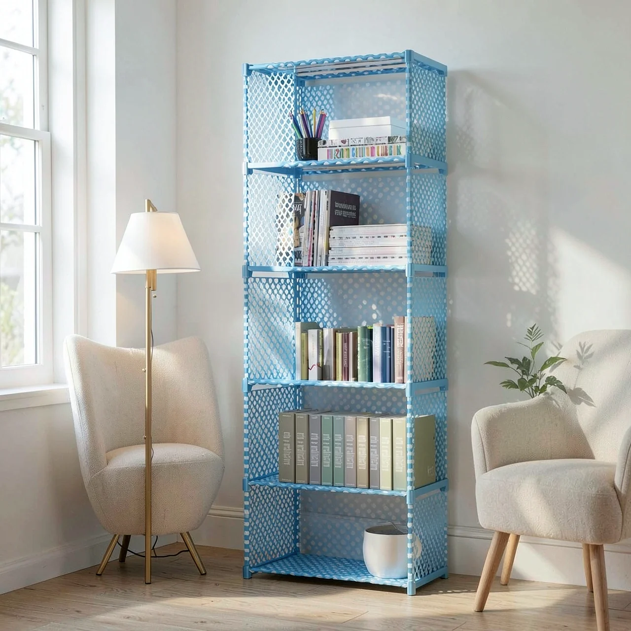 Стеллаж Simple Bookshelf 5 ячеек голубой