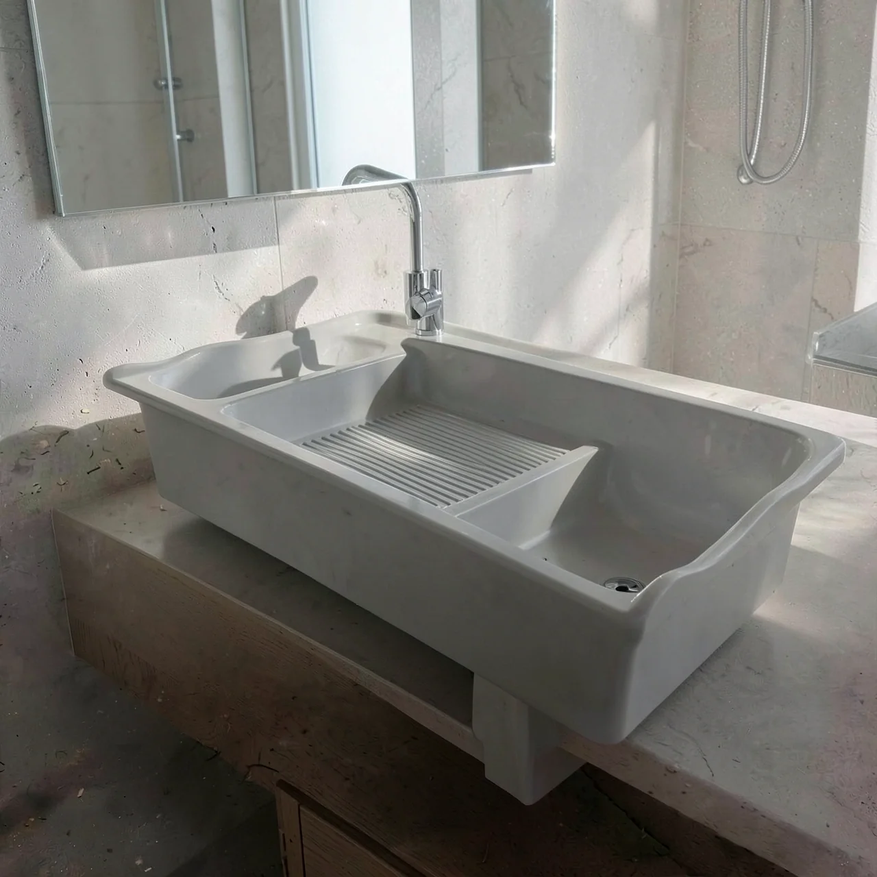 Раковина кварцевая серая 100x58 плоский край с бортиком
