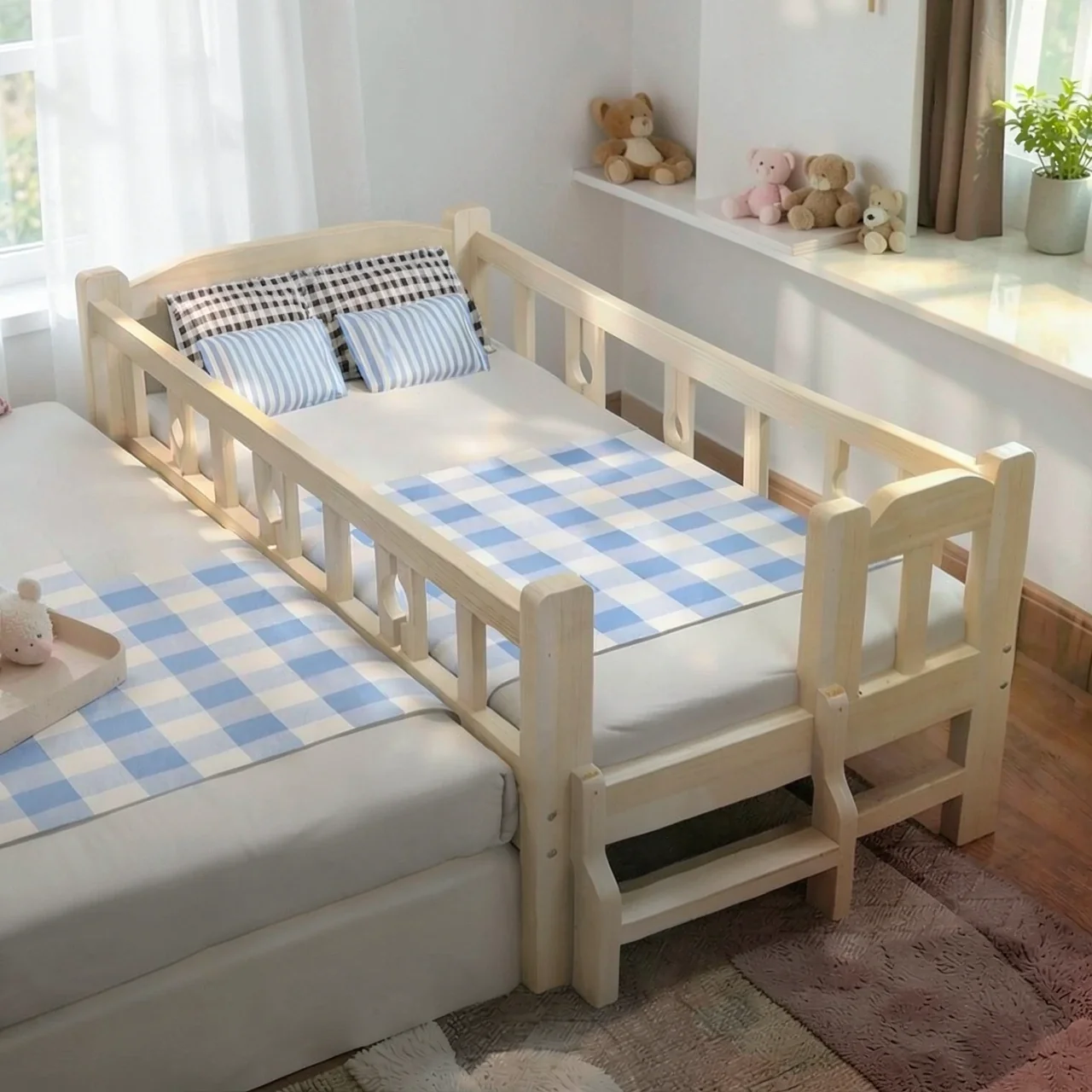 Кроватка детская 150x80 торцевая лестница с матрасом