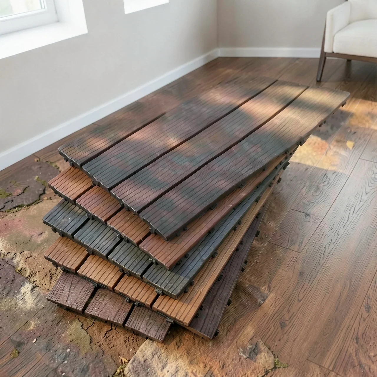 Плитка ДПК полосатая красное дерево 30x60