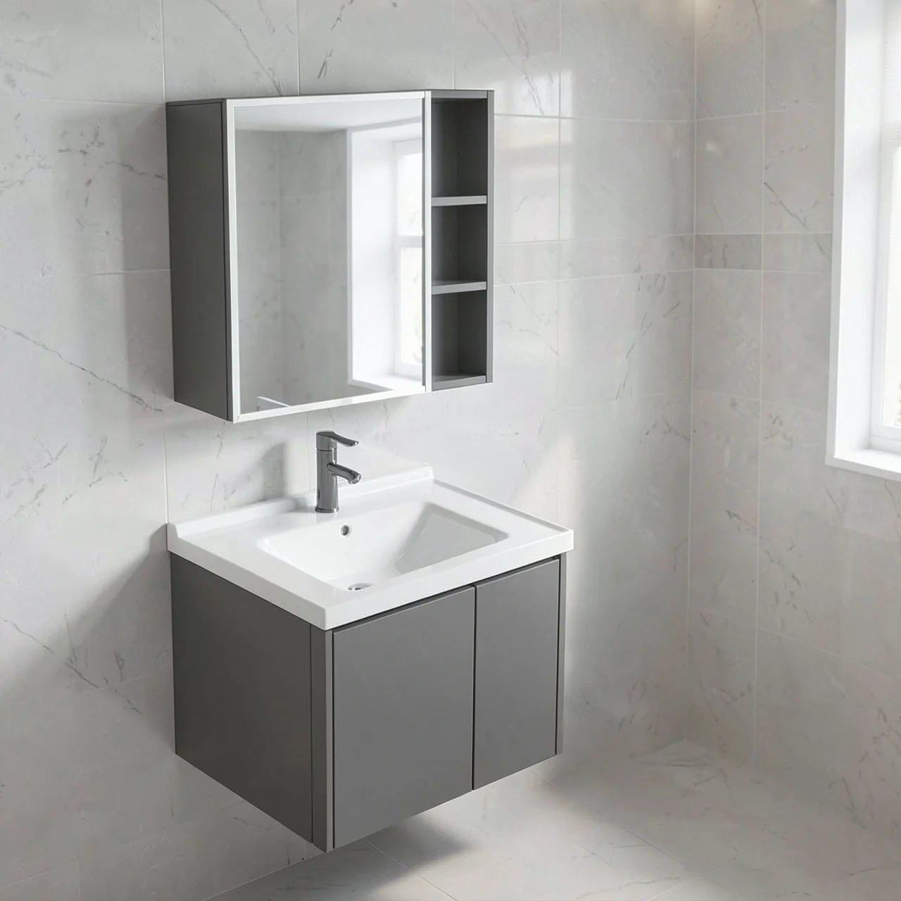 Комплект Kapvit CT-100 с керамической раковиной и умным зеркальным шкафом