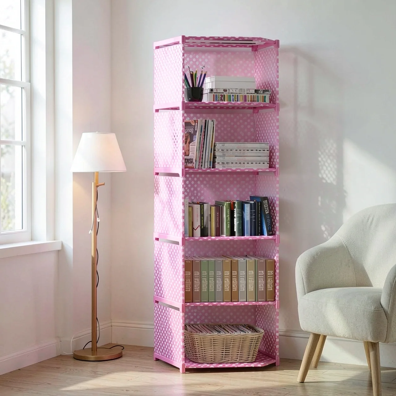 Стеллаж Simple Bookshelf 5 ячеек розовый