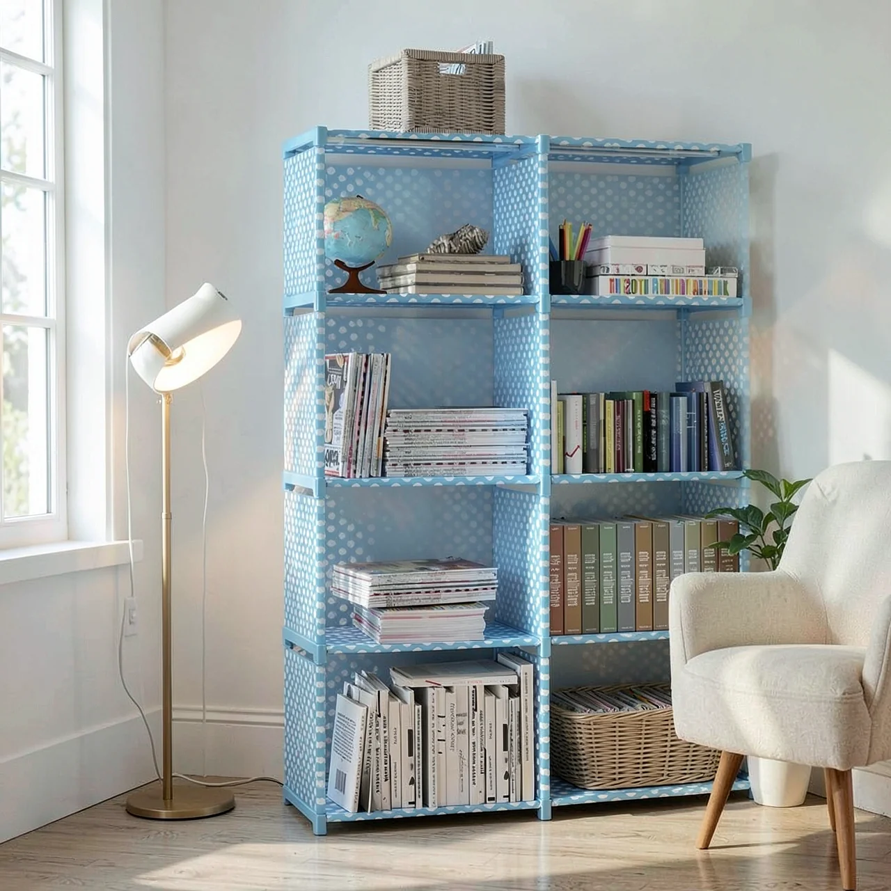 Стеллаж Simple Bookshelf 8 ячеек голубой
