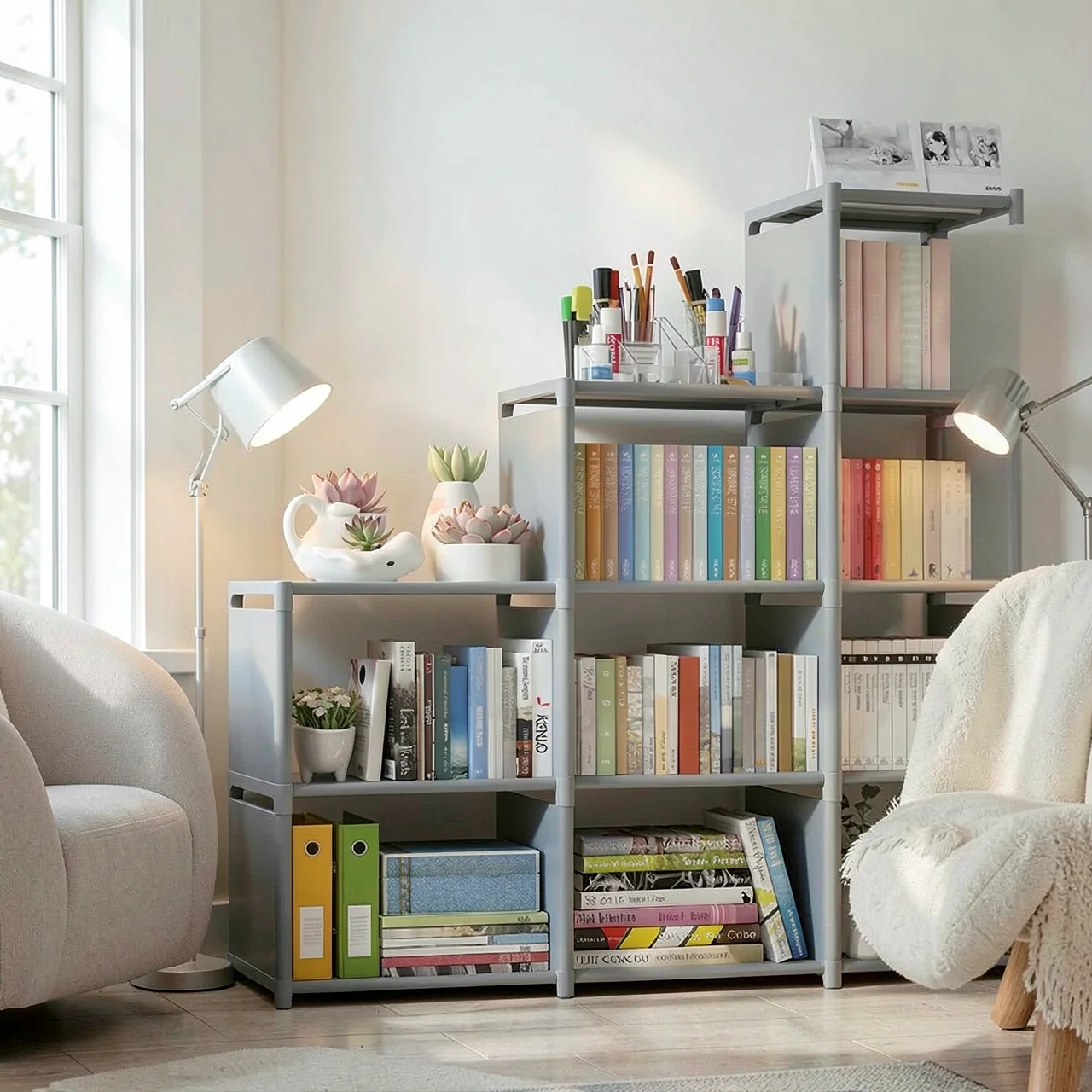 Стеллаж Simple Bookshelf 9 ячеек серебристо-серый