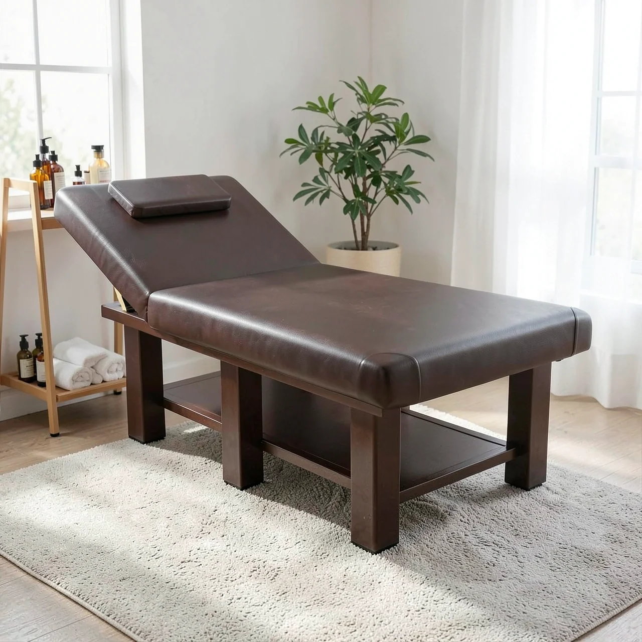 Массажный стол кожаный коричневый 185x70