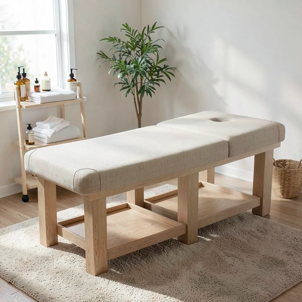 Массажная кушетка бежевый лён 185x70