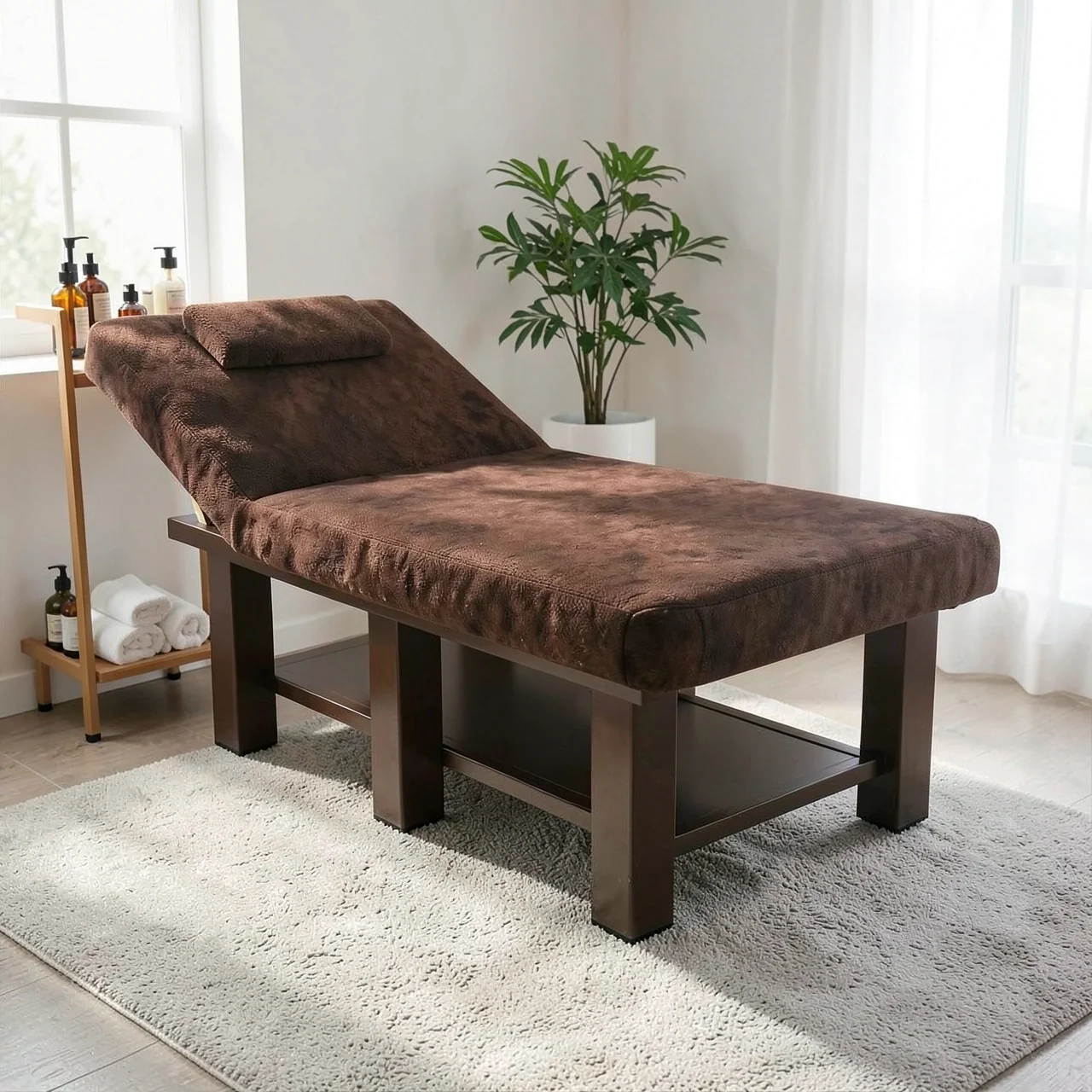 Массажный стол велюровый коричневый 185x70
