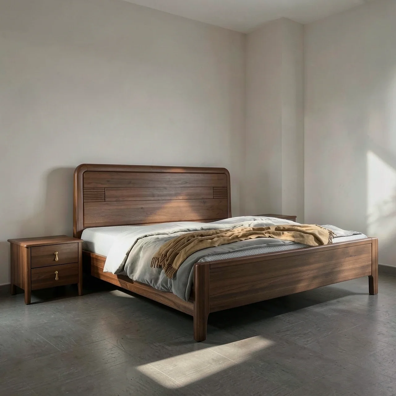 Кровать с латексным матрасом и двумя тумбами 180x200