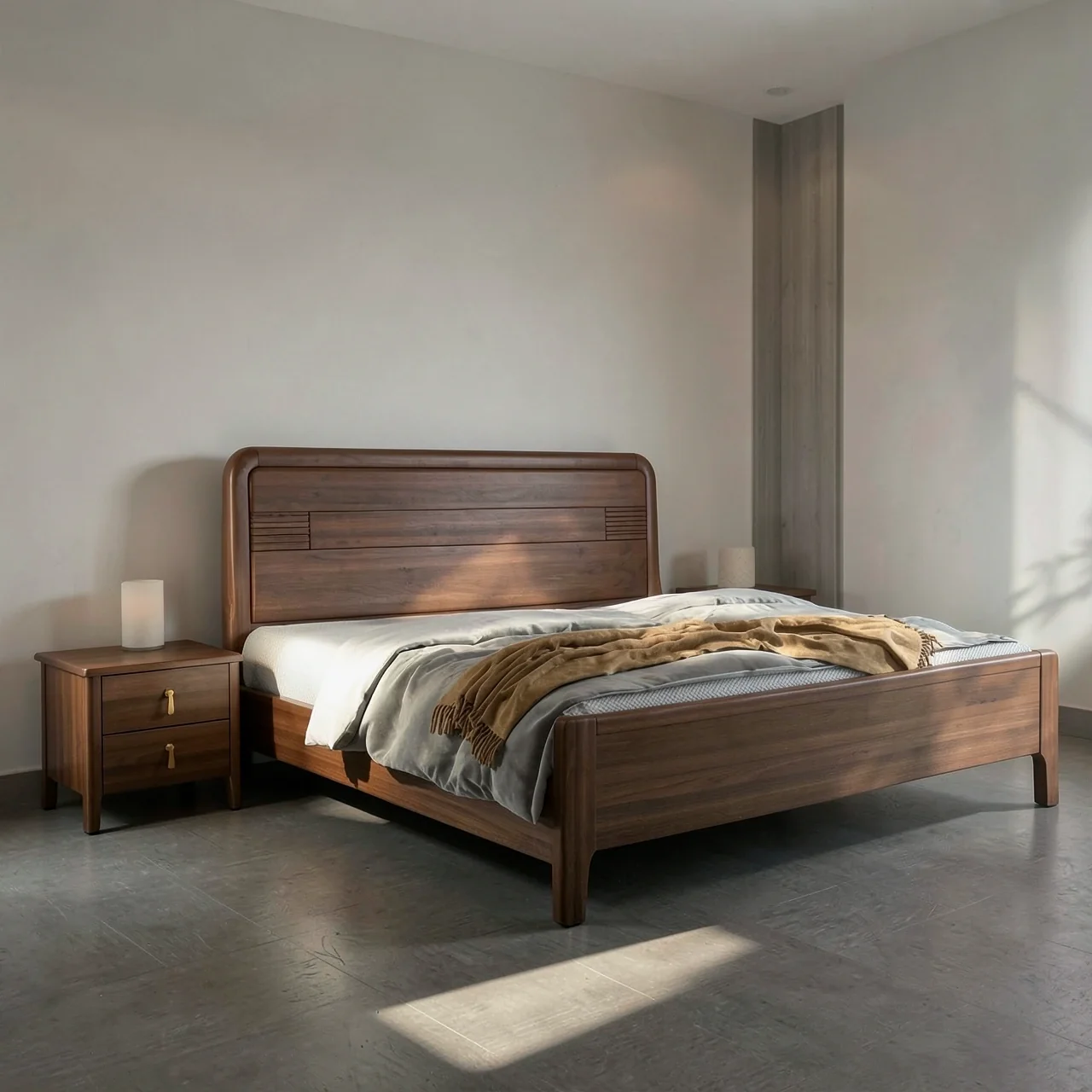 Кровать с бархатным матрасом и двумя тумбами 150x200