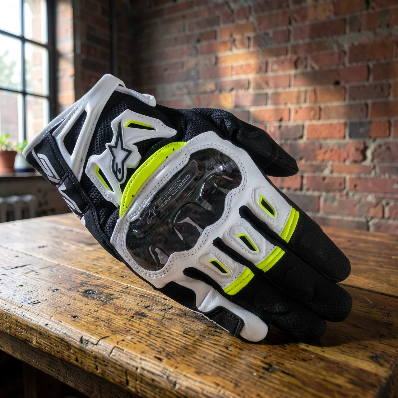 Мотоперчатки Alpinestars SMX-2 Air Carbon V2 черно-белые флуоресцентные 2XL