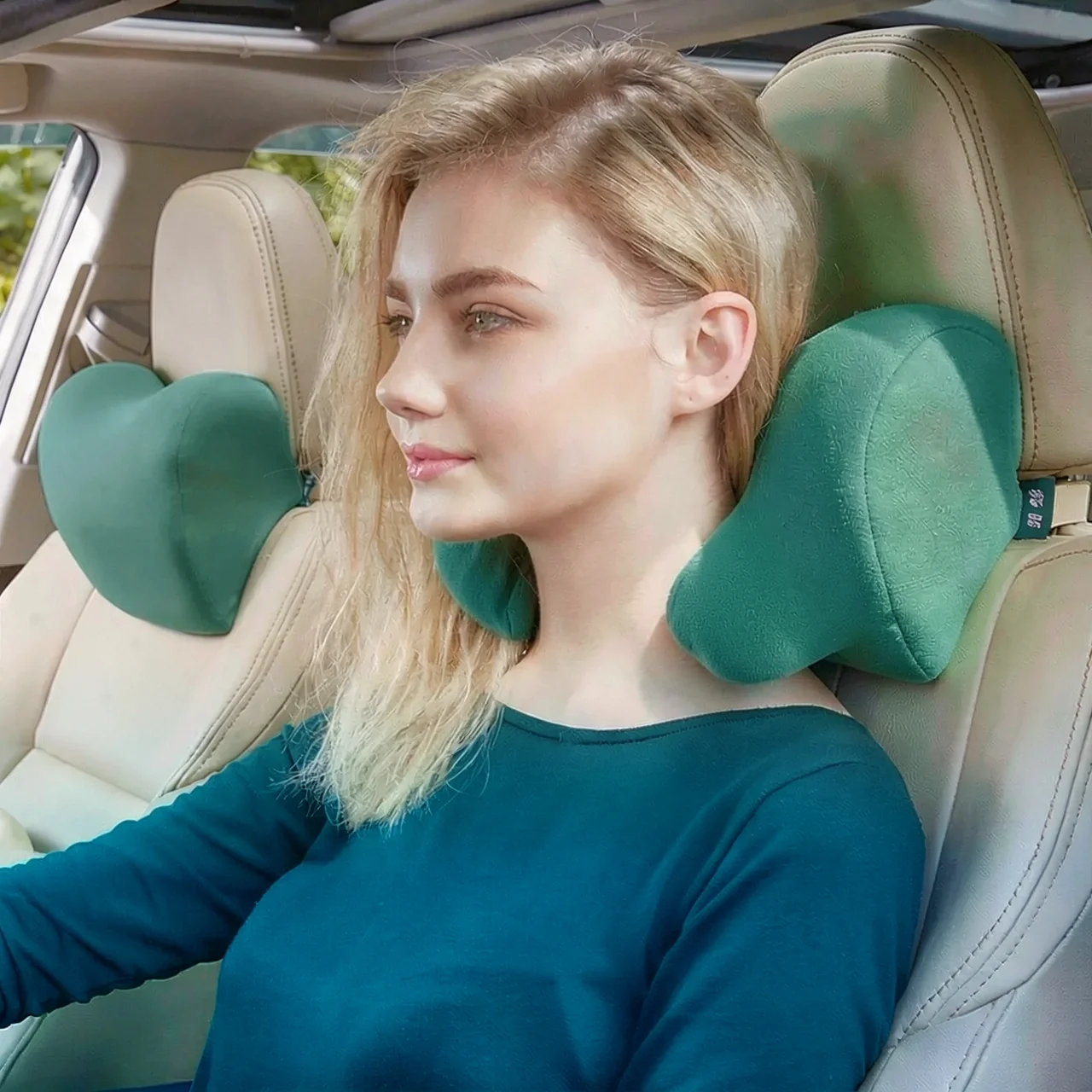Автомобильная подушка под шею зеленая