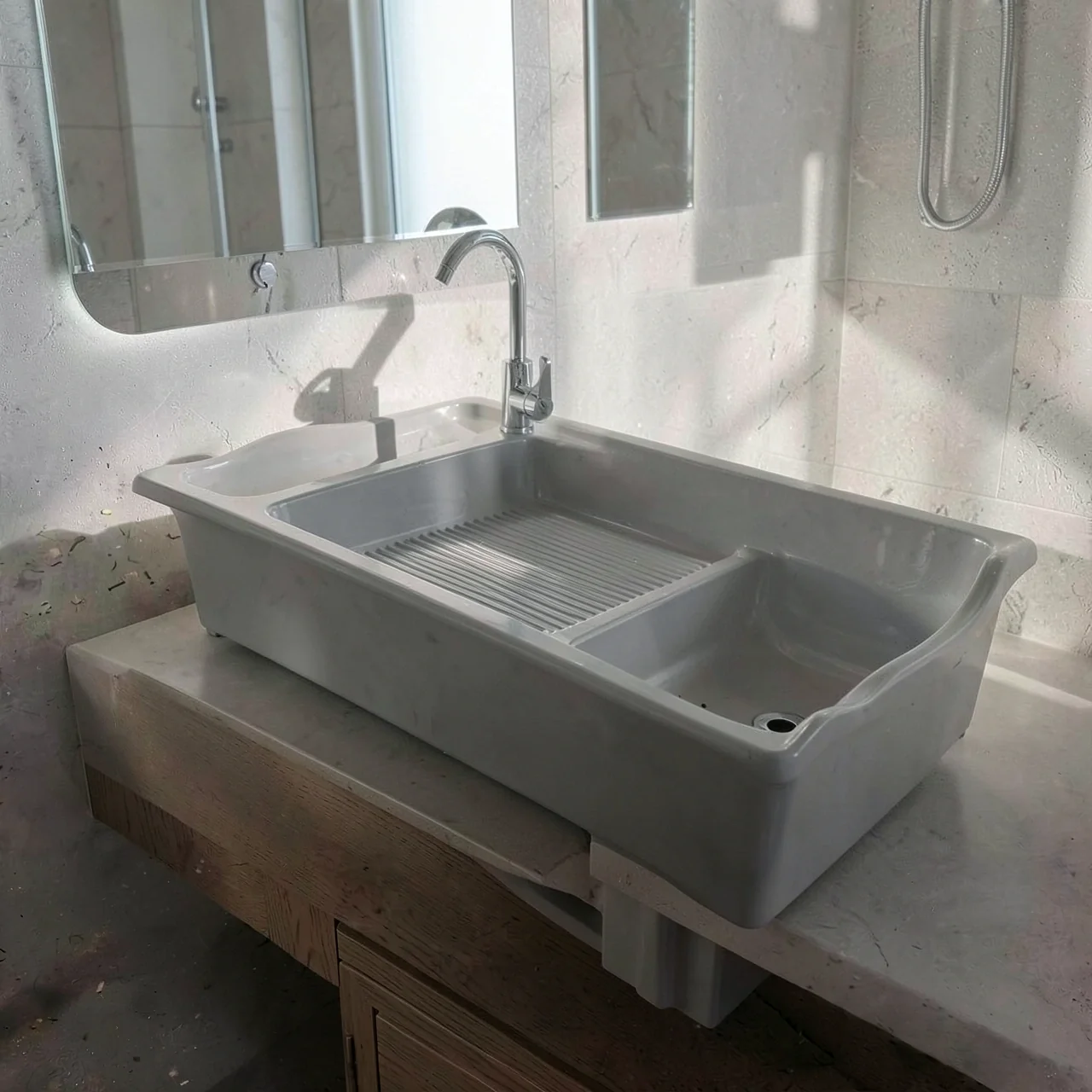 Раковина кварцевая серая 80x58 резной край с бортиком