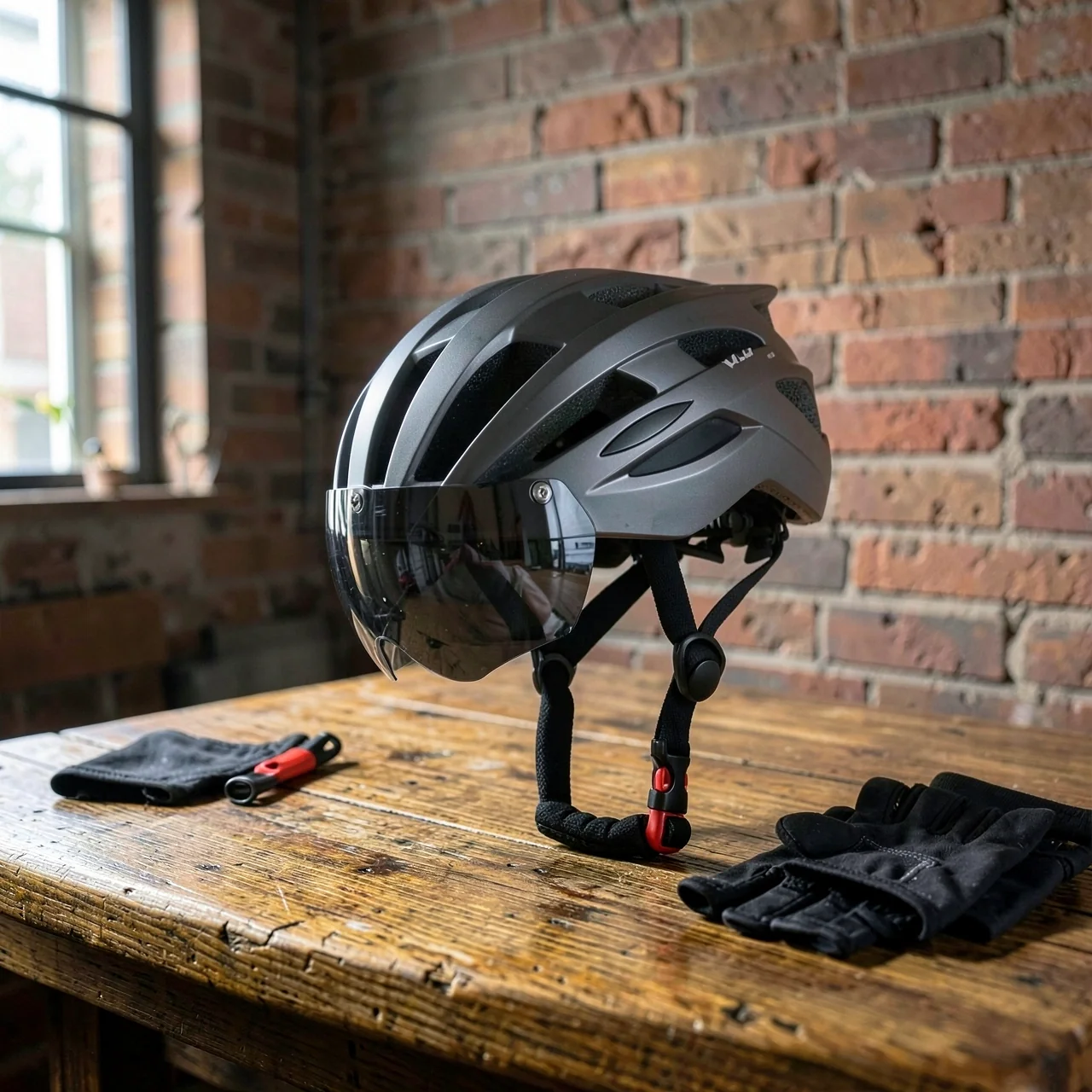 Велосипедный шлем West Biking титановый, серые линзы, с фонарем