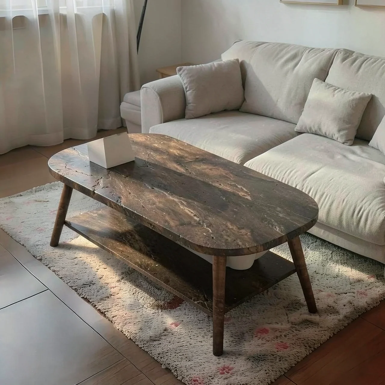 Журнальный столик коричневый камень 120×60