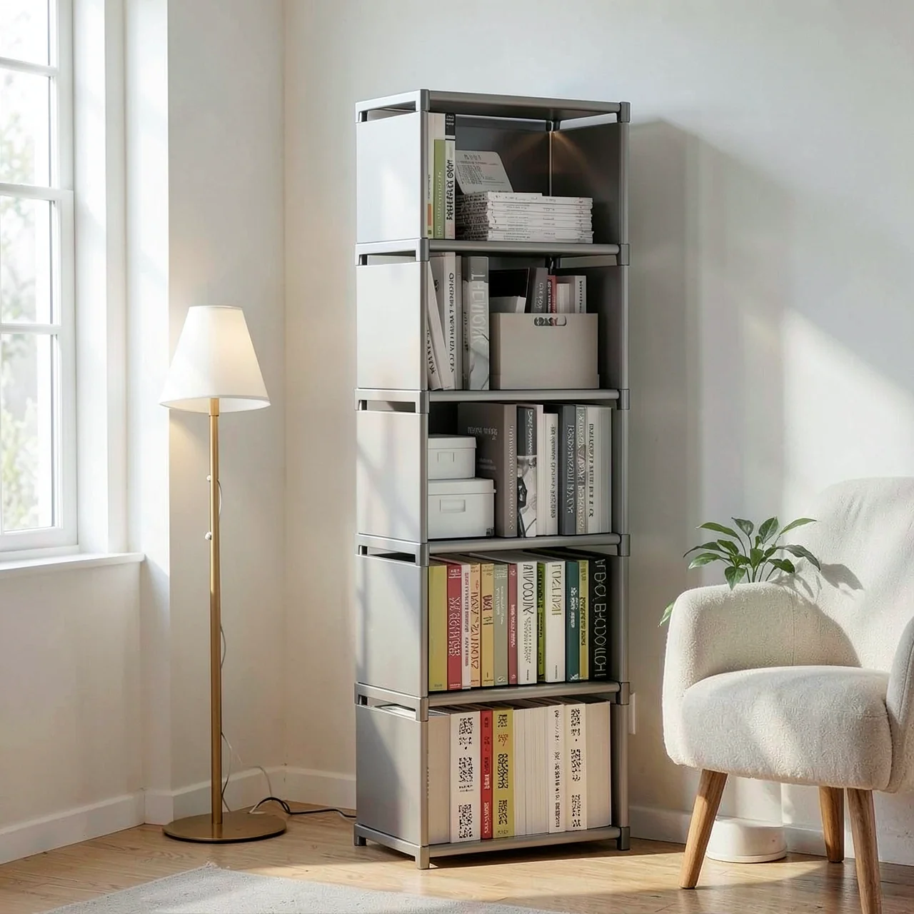 Стеллаж Simple Bookshelf 5 ячеек серебристо-серый