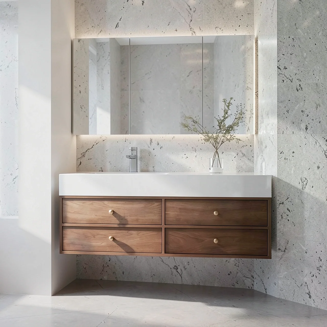 Комплект тумбы для ванной XinZifeng 110 см с обычным зеркальным шкафом