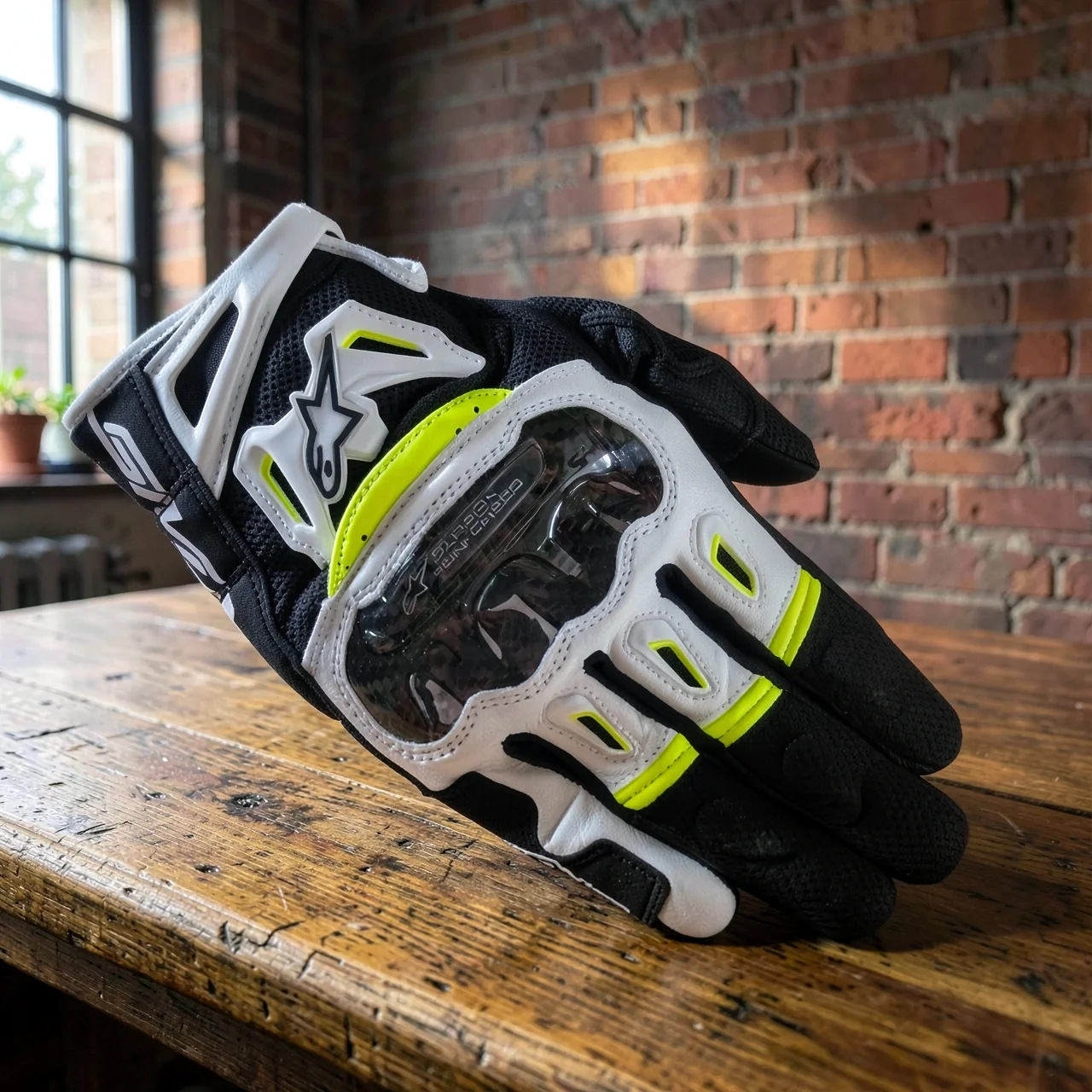 Мотоперчатки Alpinestars SMX-2 Air Carbon V2 черно-белые флуоресцентные 3XL