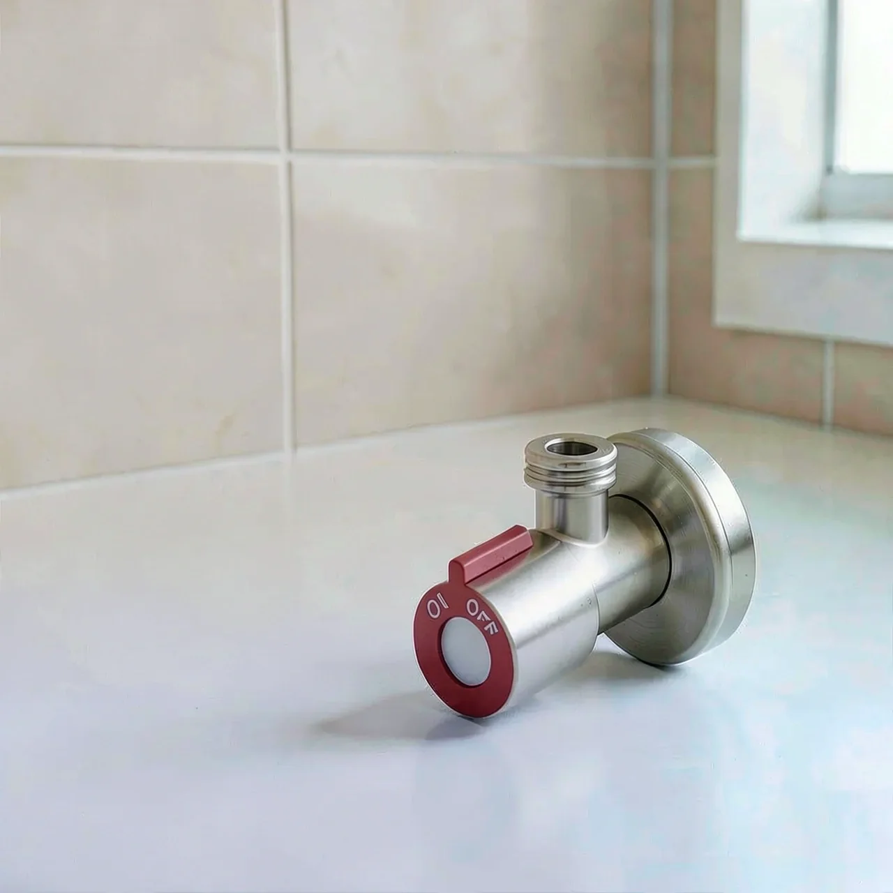 Угловой клапан Porcelain AC-0002 сталь 304 с предохранителем красный