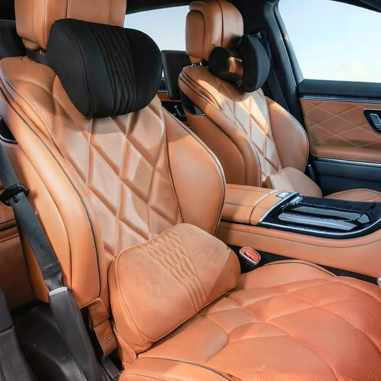 Комплект автомобильный подголовник и поясничная поддержка черный