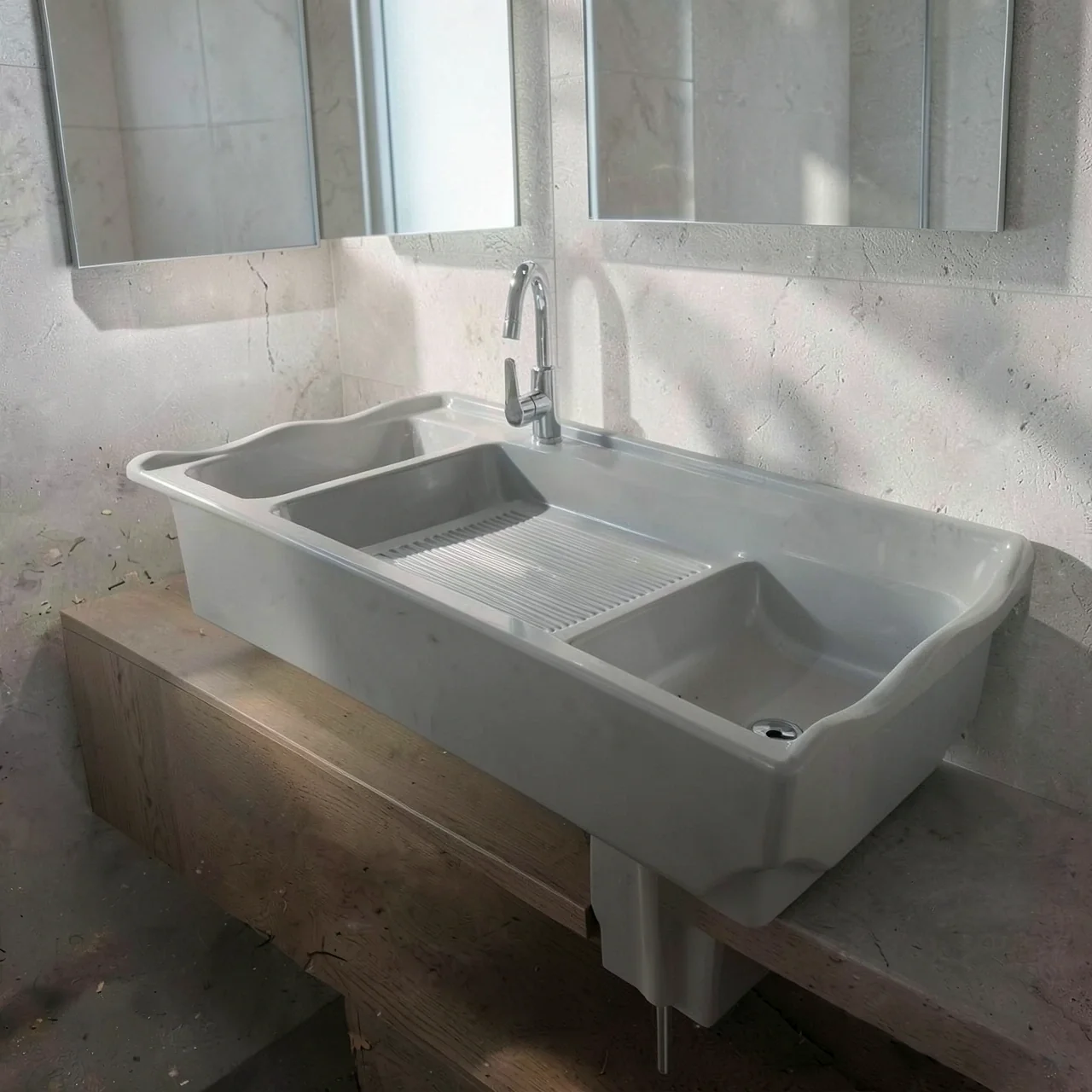 Раковина кварцевая серая 70x56 плоский край