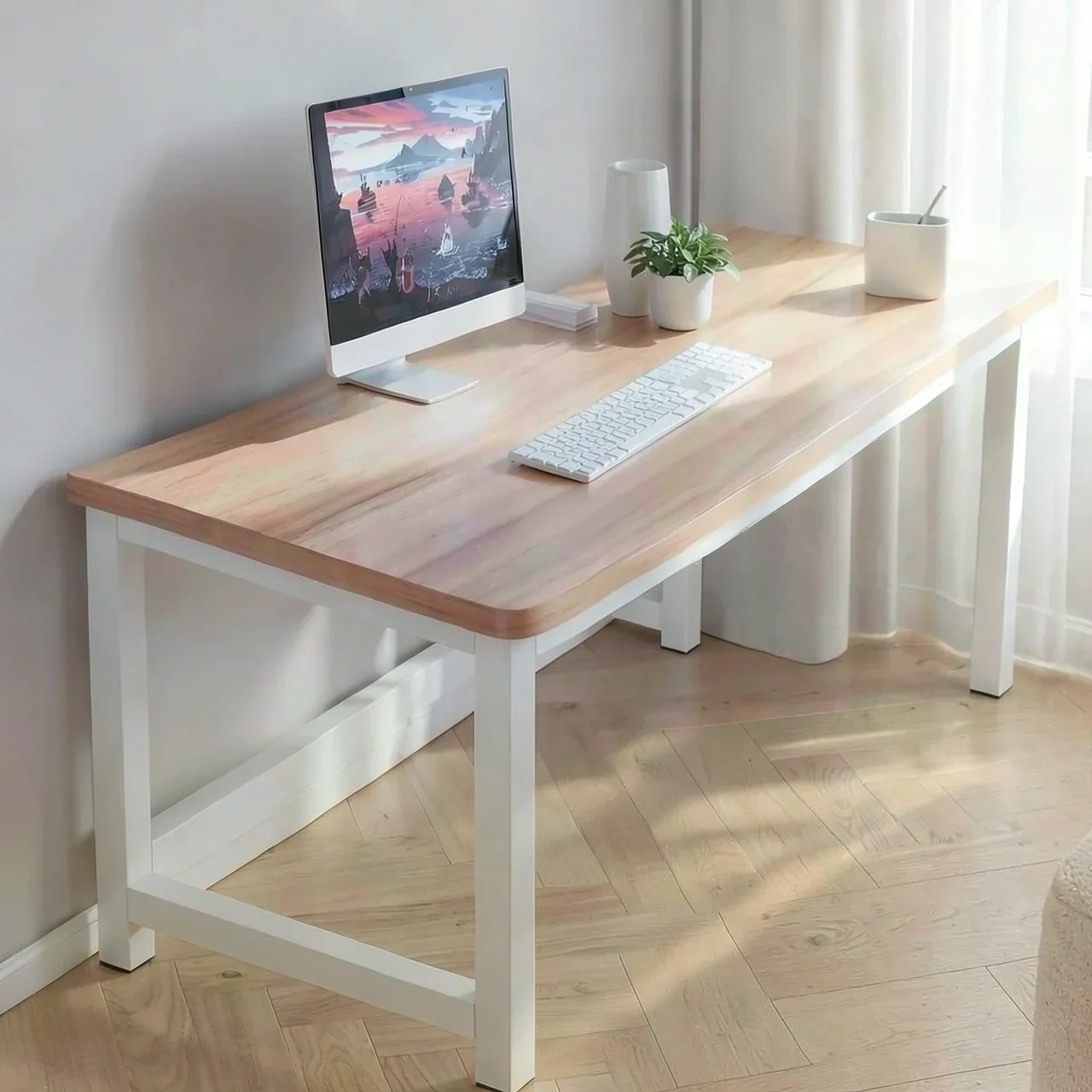 Стол компьютерный Лунный 041-A белый каркас усиленный