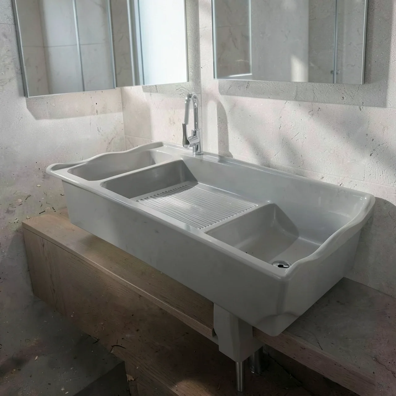 Раковина кварцевая серая 60x54 плоский край