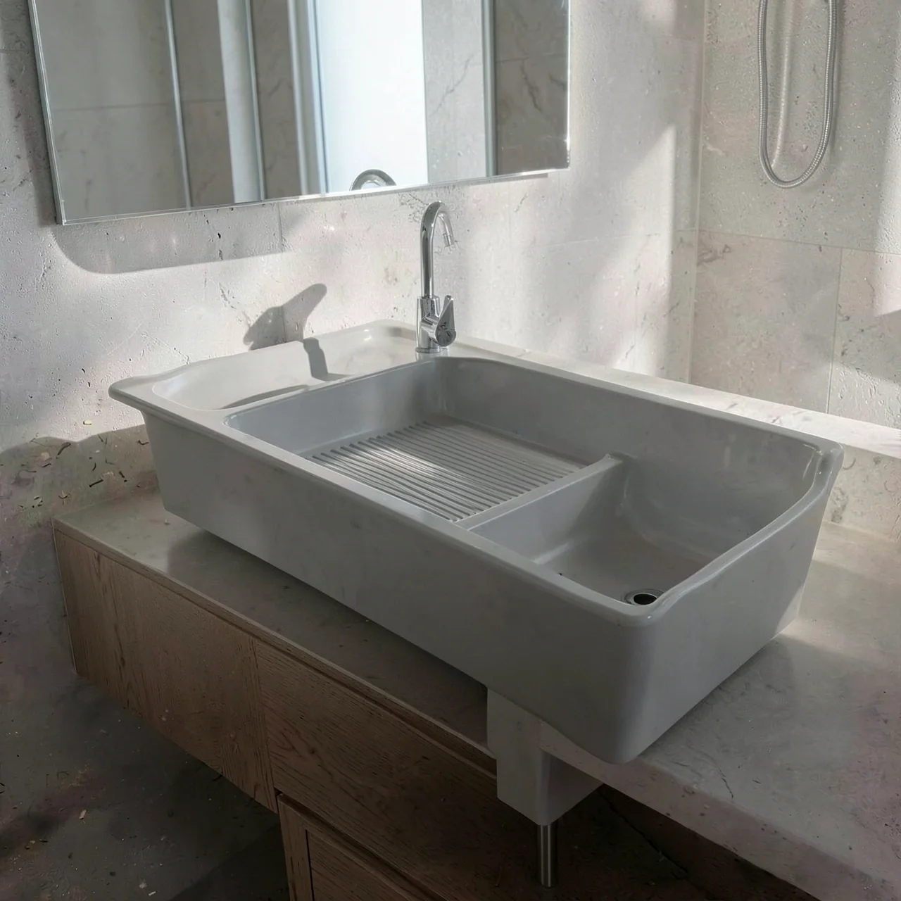 Раковина кварцевая серая 80x58 плоский край с бортиком