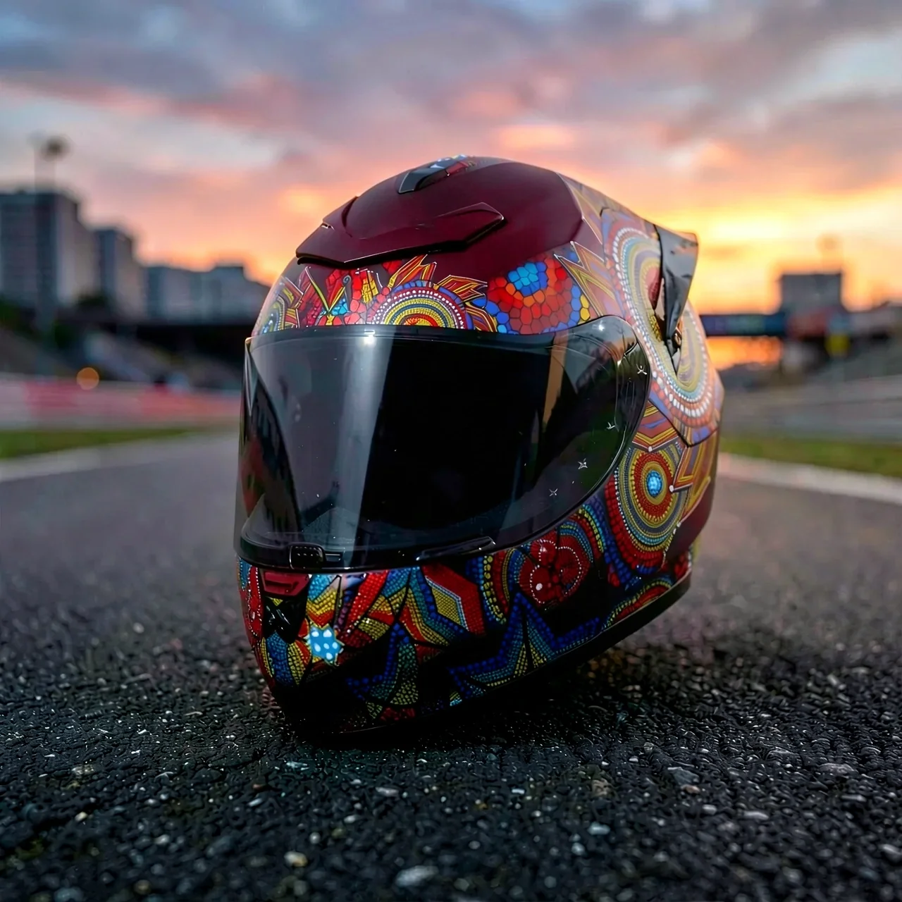 Шлем QKE RR Racing красный Веном с прозрачным визором