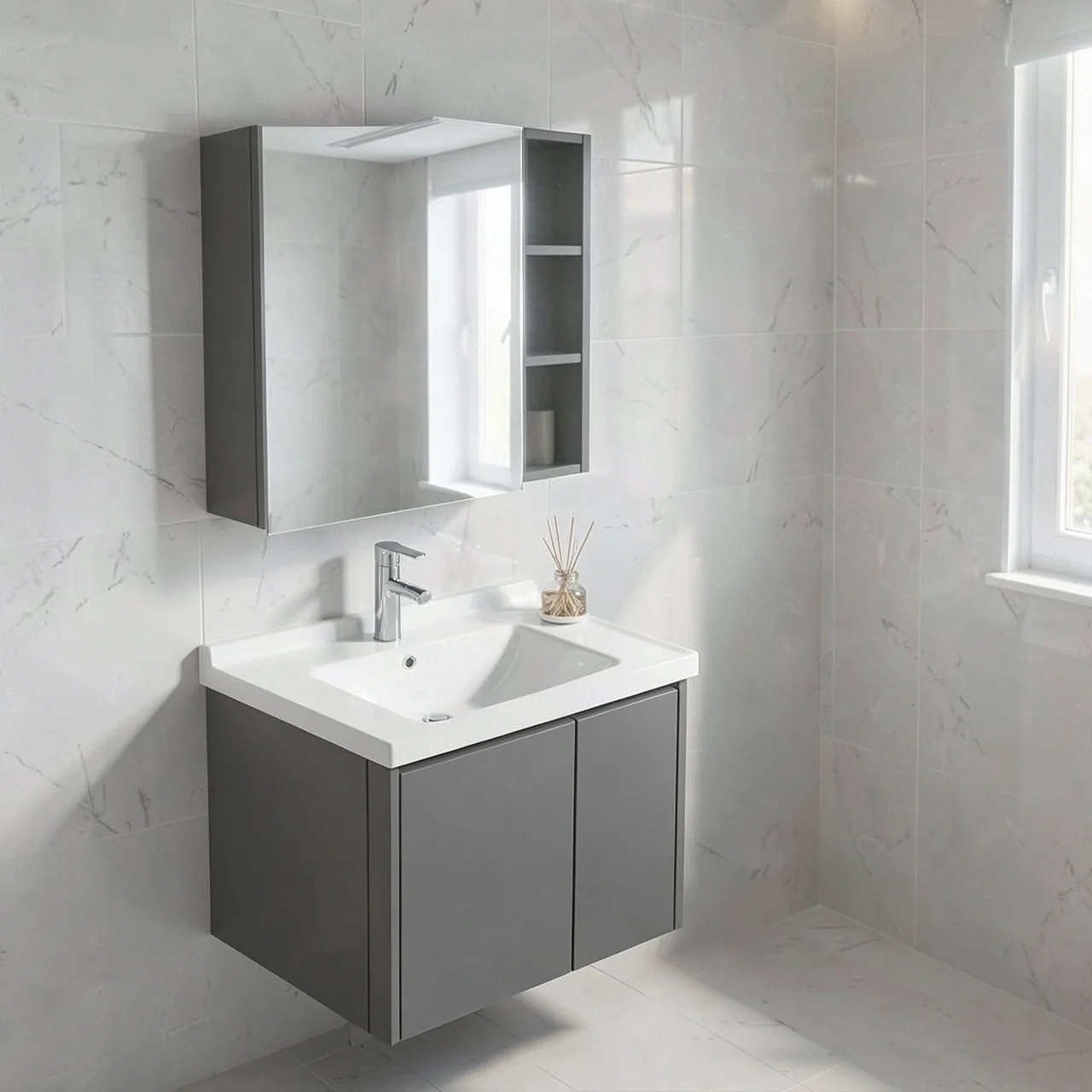 Комплект Kapvit CT-100 с керамической раковиной и зеркальным шкафом