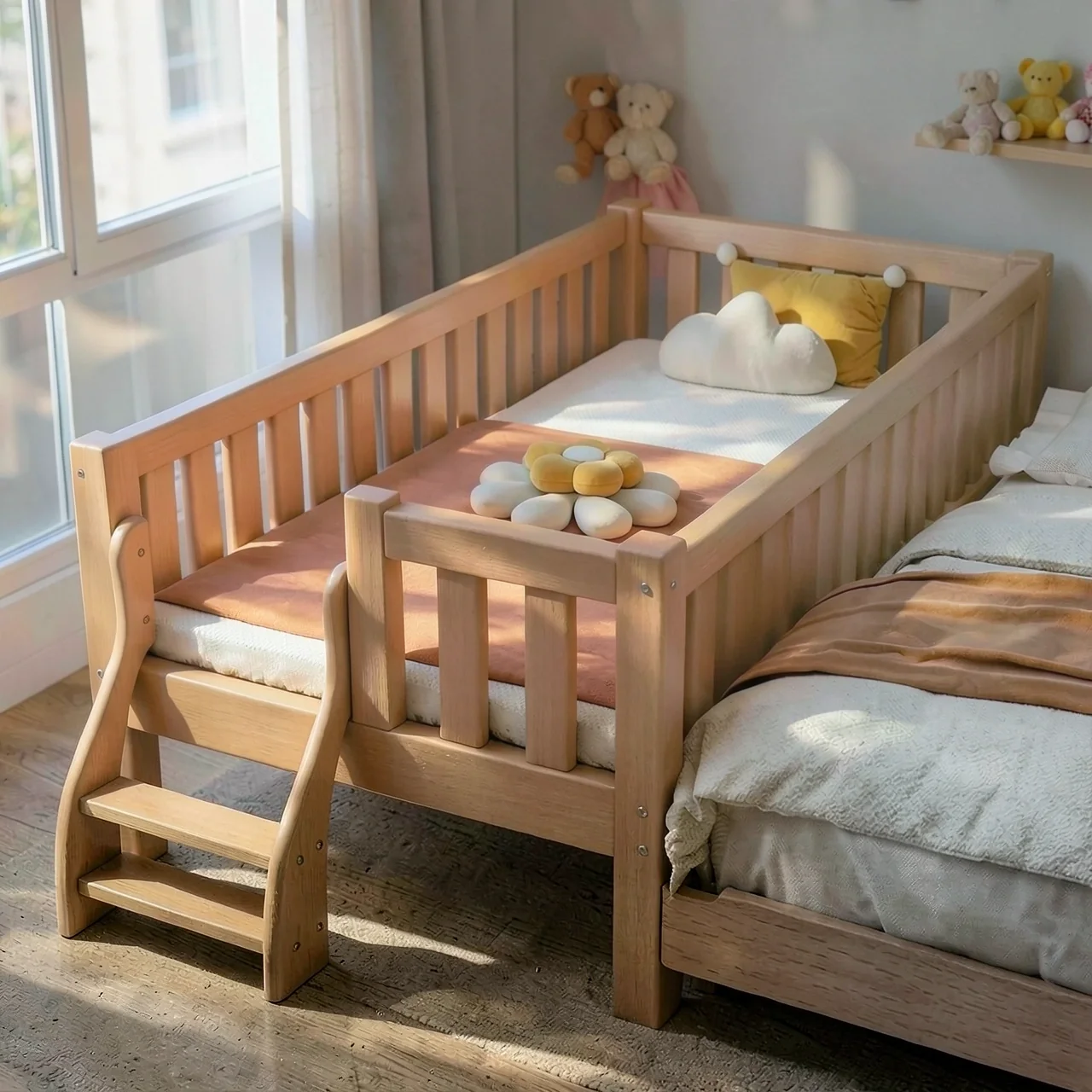 Кроватка 150x70 см 3 борта с лестницей и кокосом
