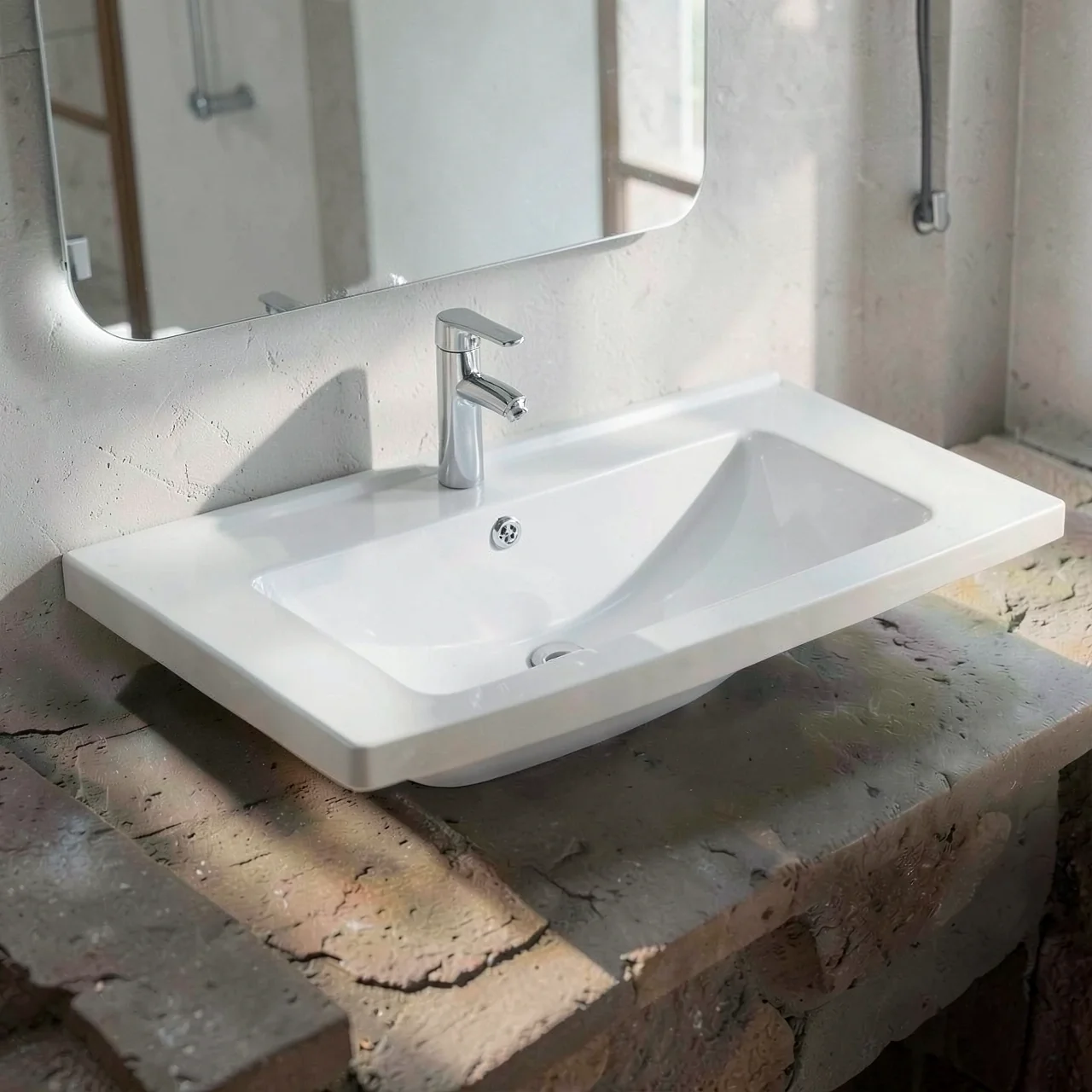 Раковина керамическая 51x35 с краном и сифоном