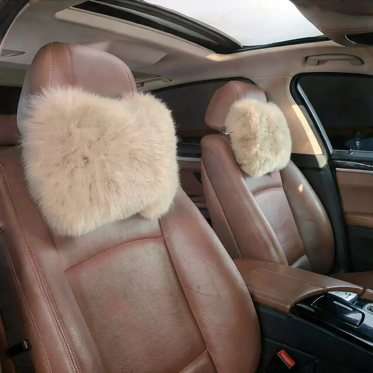 Автомобильная подушка под голову из австралийской шерсти, цвет бежевый