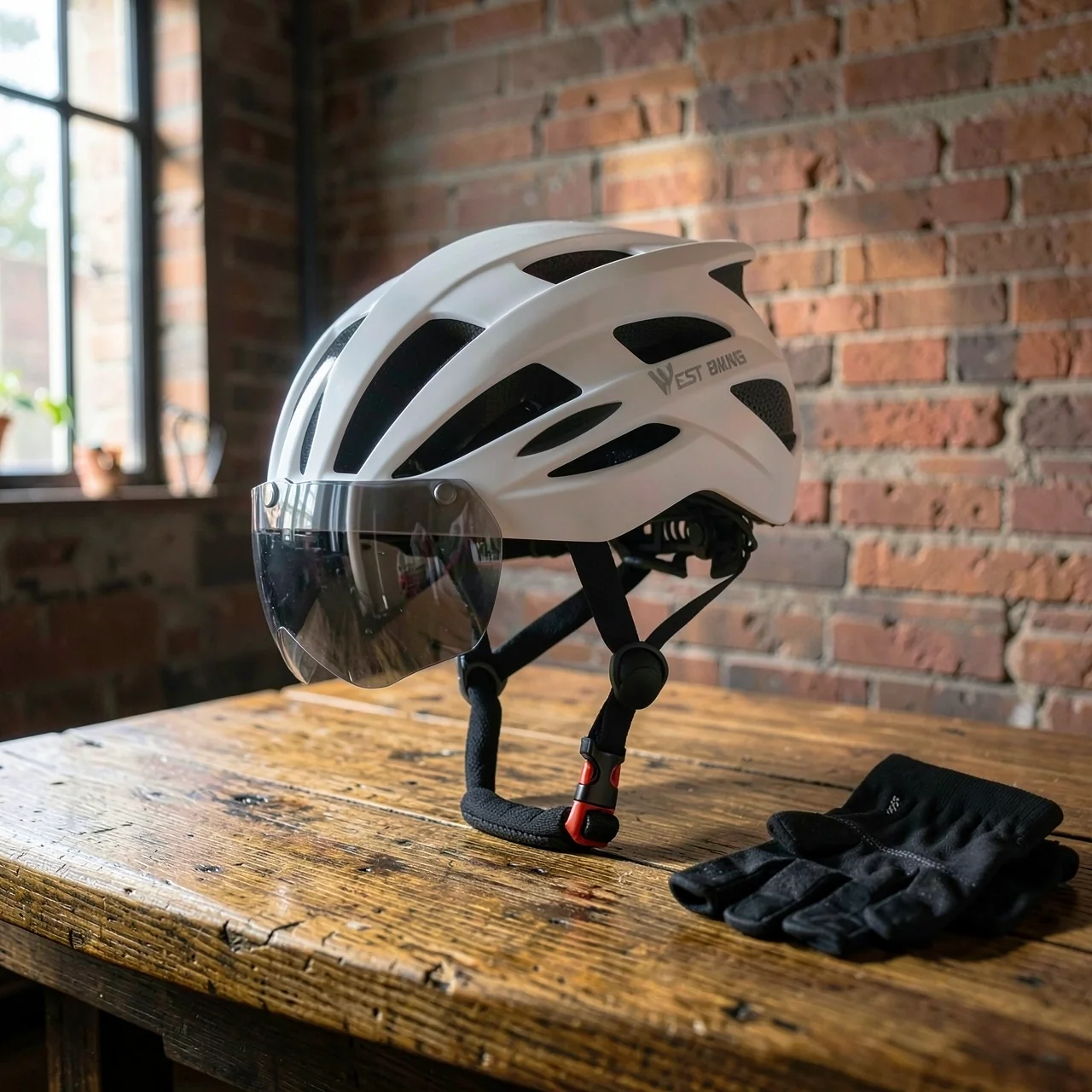 Велосипедный шлем West Biking белый, серые линзы